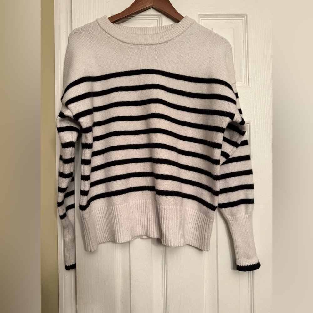 Philosophy Black and Cream soft Striped Sweater medium $89 Anthropologie